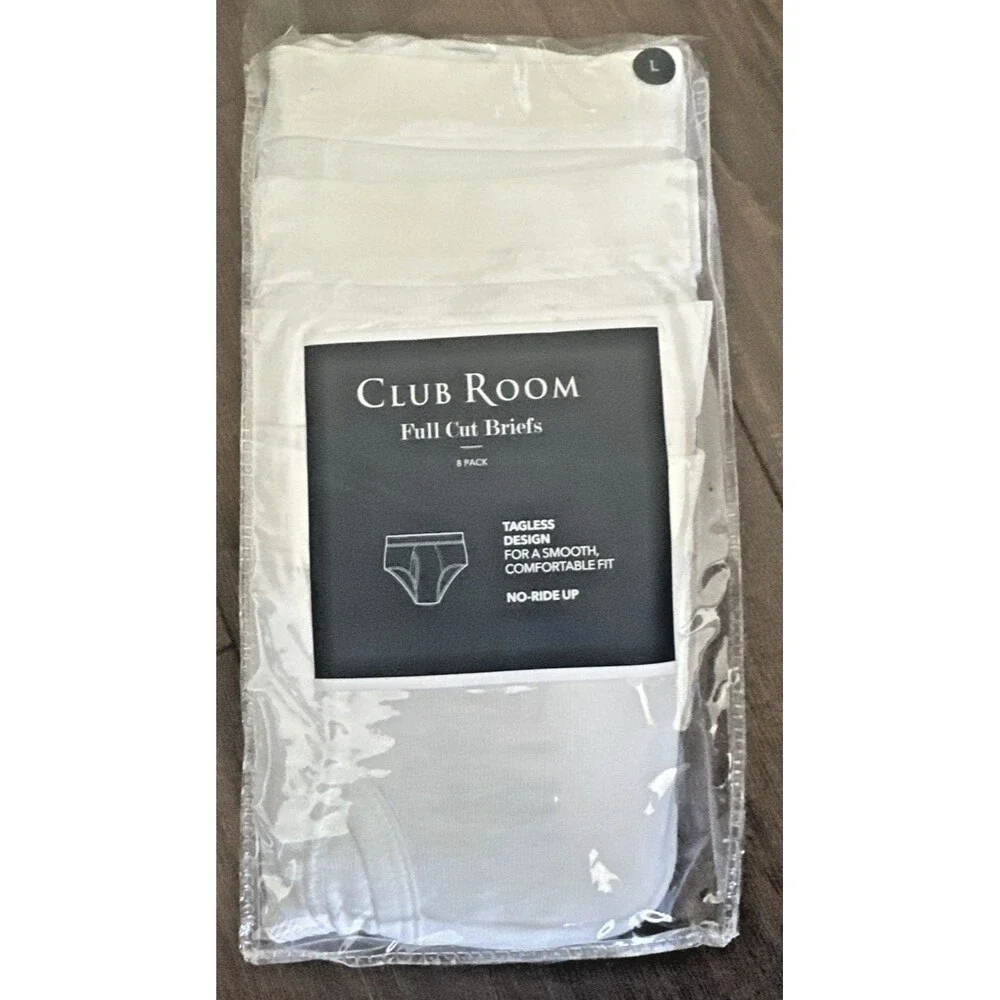 Club Room Men's 8 pack Full Cut Briefs Tagless Design Comfortable Underwear L